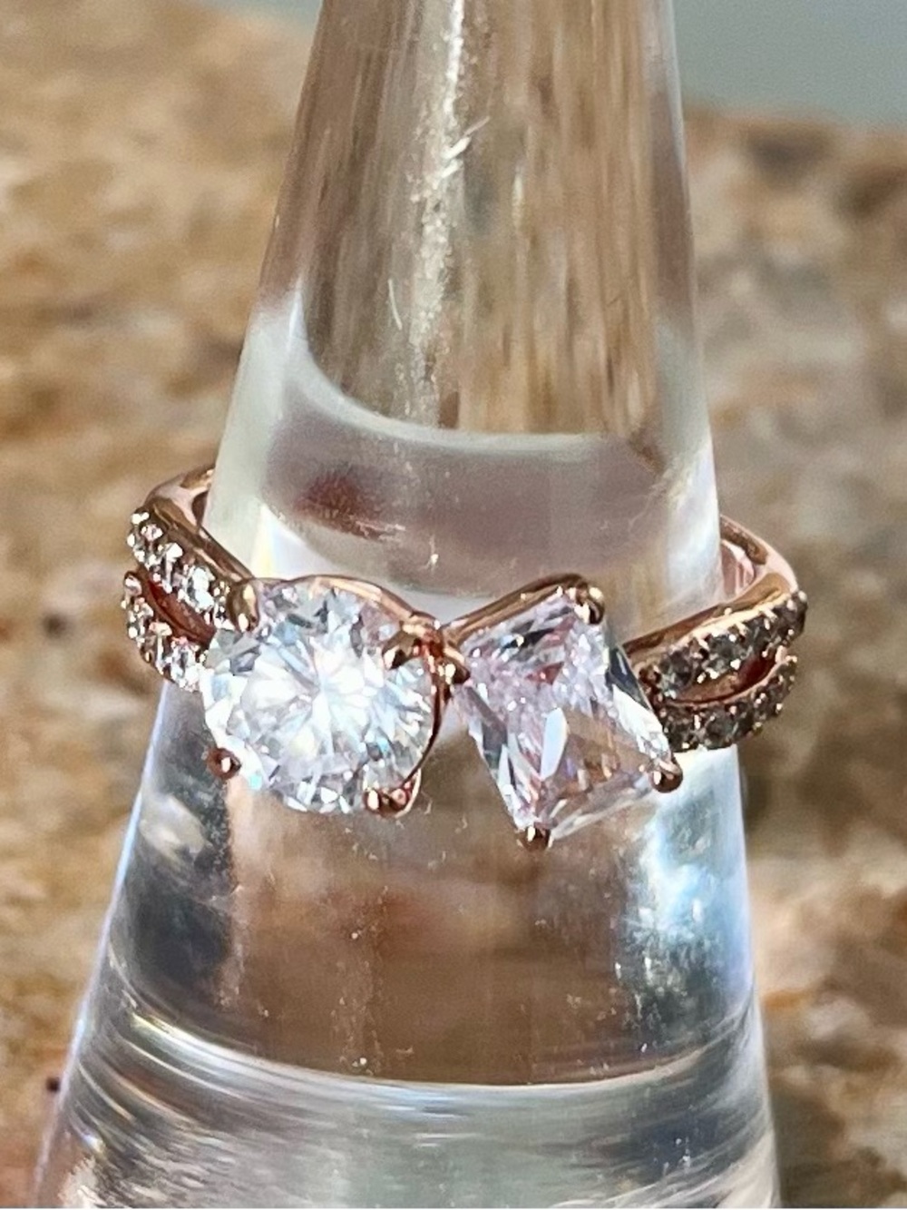 Bomb Party Rose Gold Double-Cut CZ Ring with Pavé Band